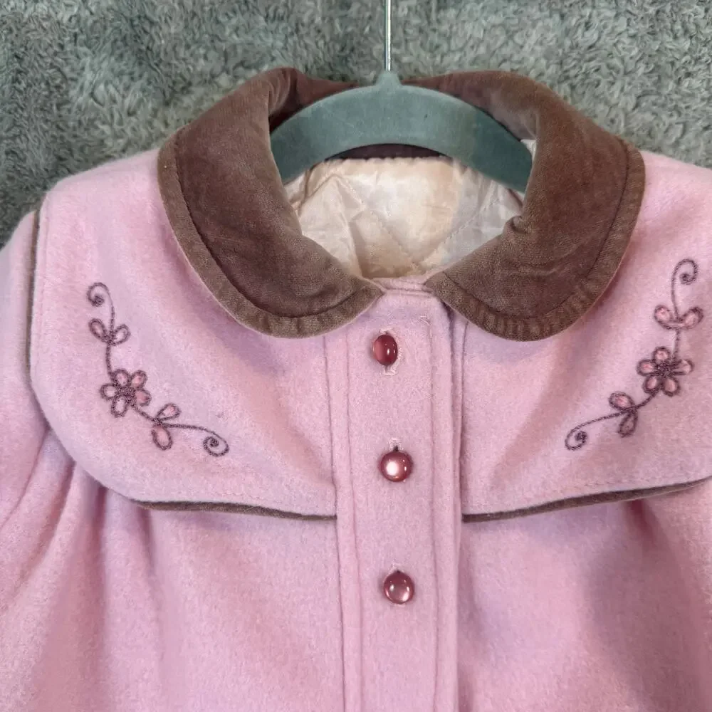 Vintage Pink Dress Coat Cute Togs 18 Months Toddler Girl Velvet Collar